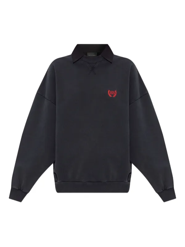 Balenciaga Logo-embroidered Polo-collar Sweatshirt in Black