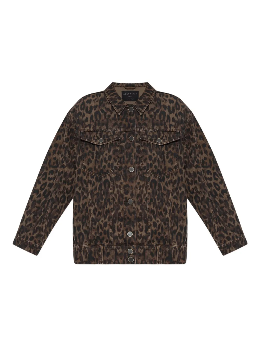 Allsaints Leopard-print Denim Jacket In Brown