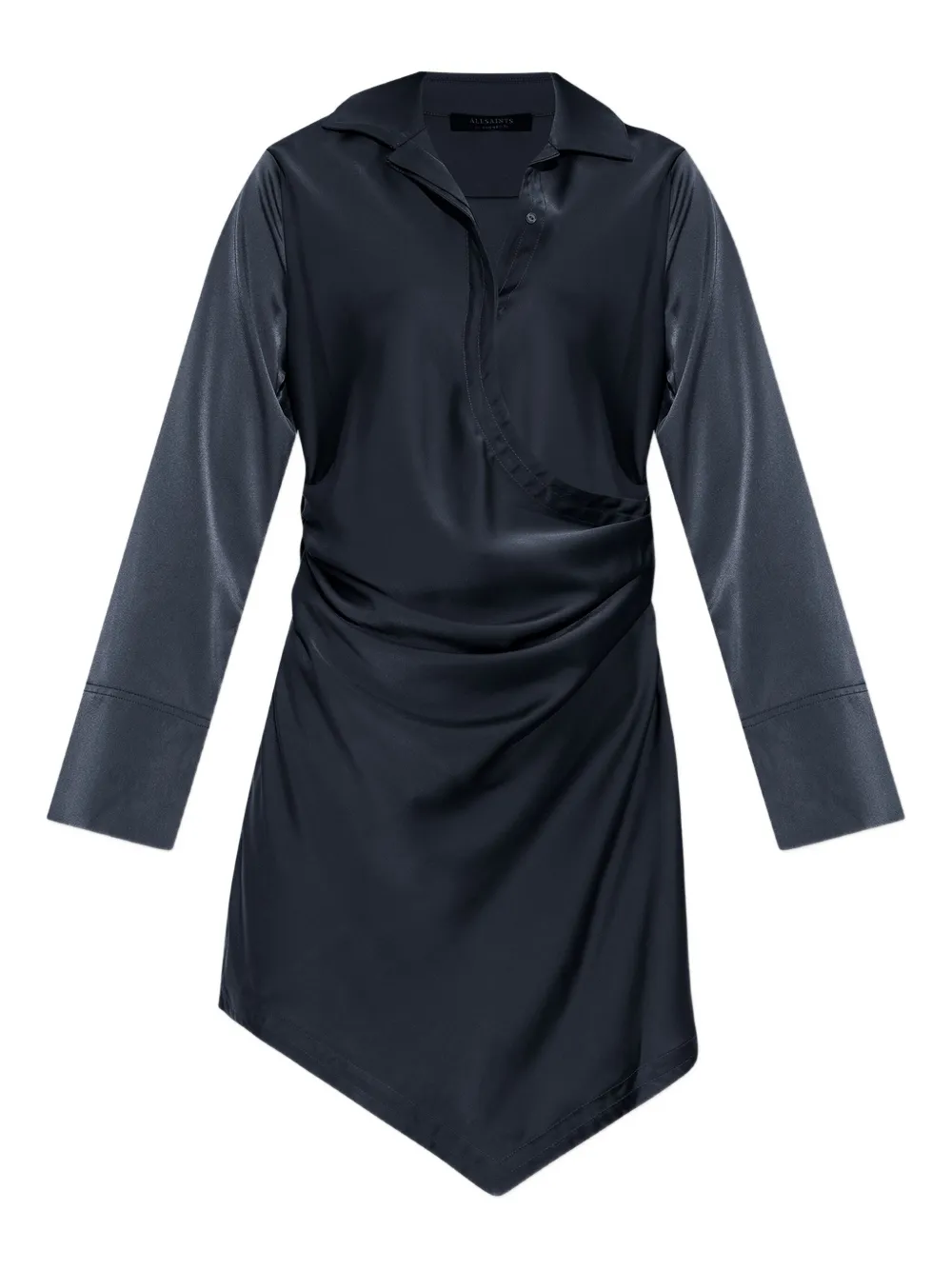 Allsaints Tira Draped Mini Shirt Dress In Black