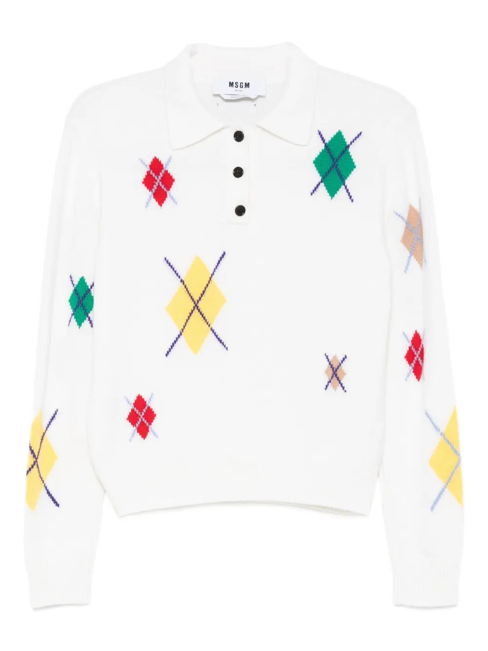 MSGM Trui met polokraag en diamantpatroon Wit