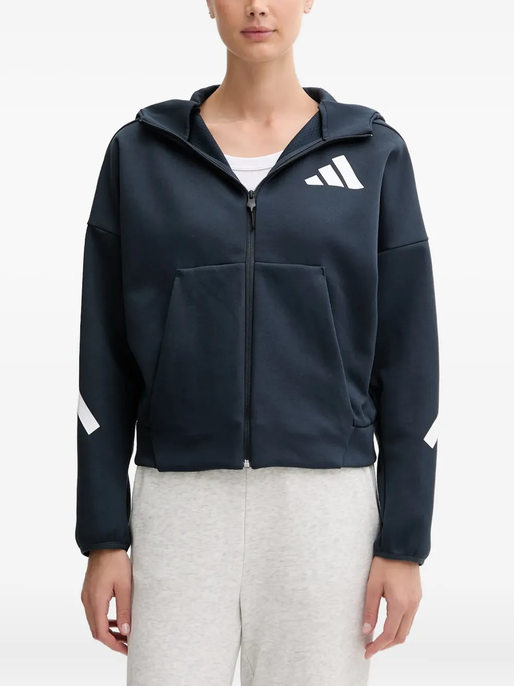 adidas logo-detail zip-up hoodie | Blue | Image 1