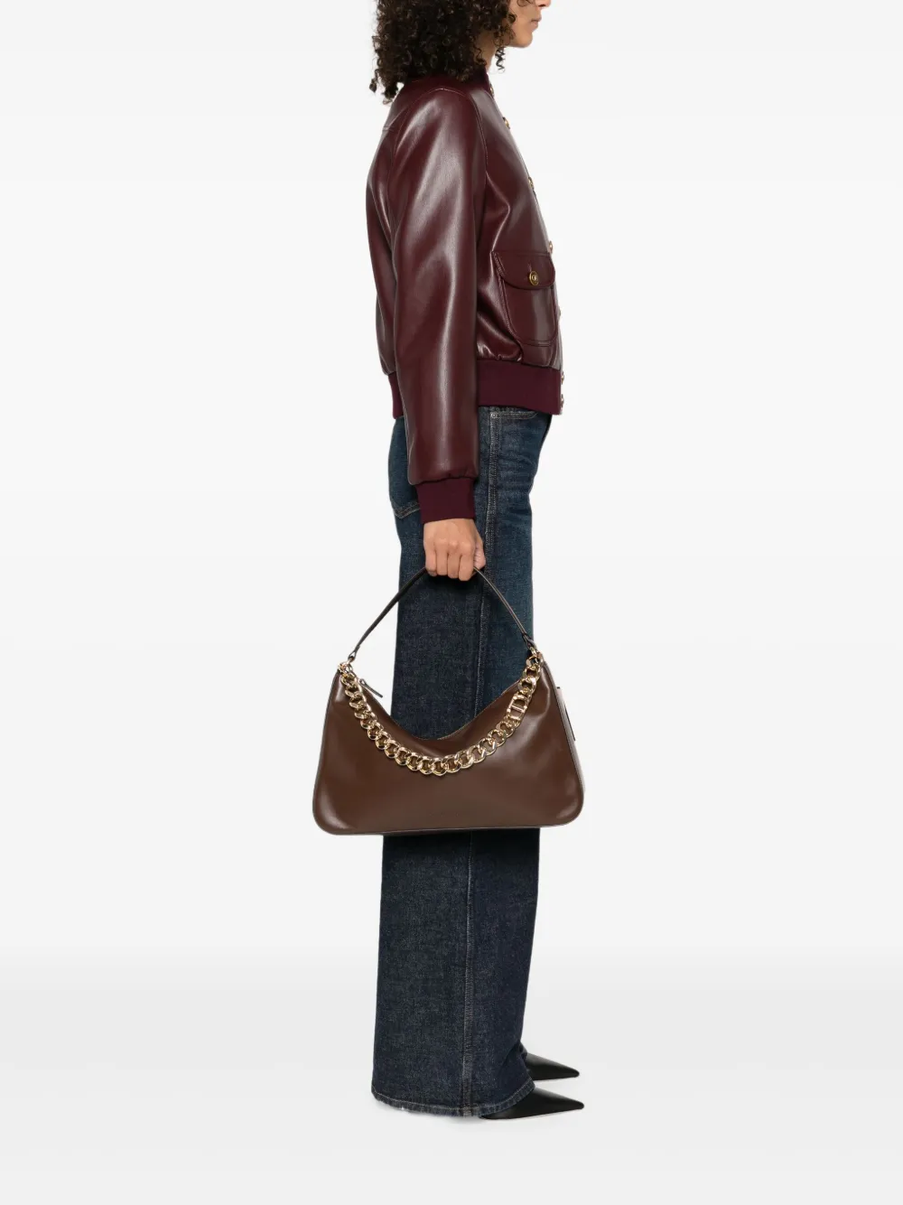 TWINSET medium Liliane chain-embellished shoulder bag Bruin