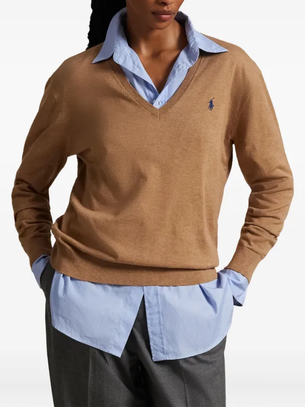 Polo Ralph Lauren Polo Pony Vネックトップ | ブラウン | FARFETCH JP
