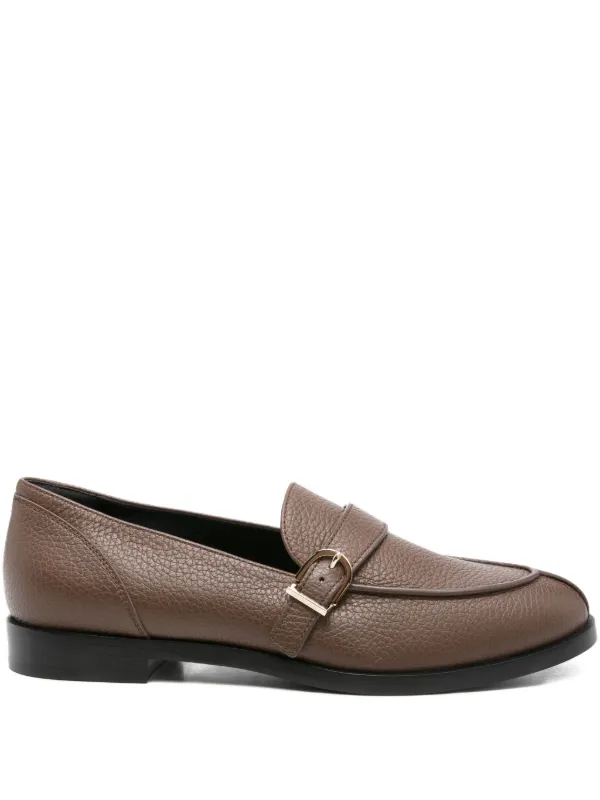 Giorgio Armani Buckle-detail Leather Loafers in Brown