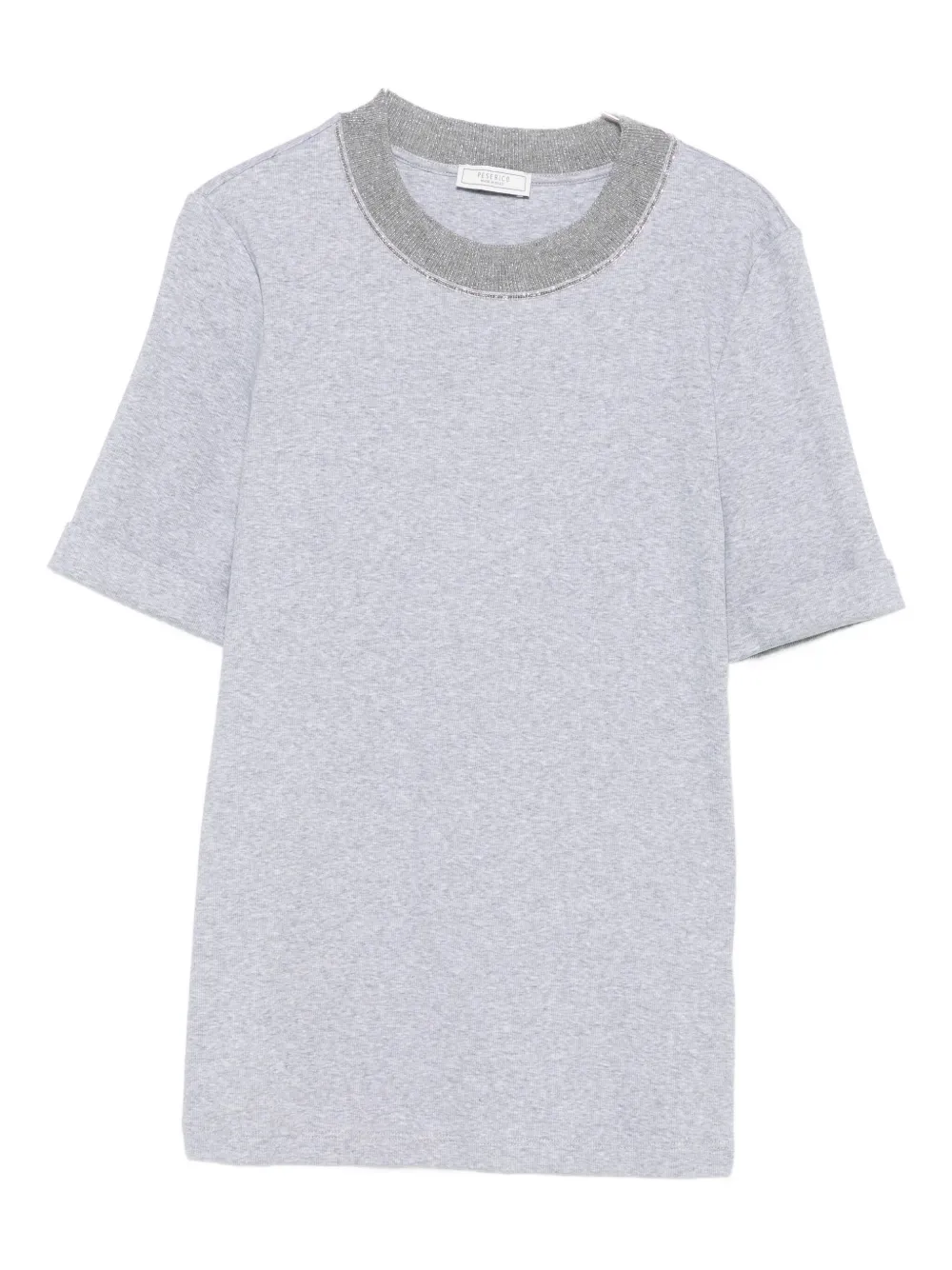 Peserico Embellished-neck T-shirt In Gray
