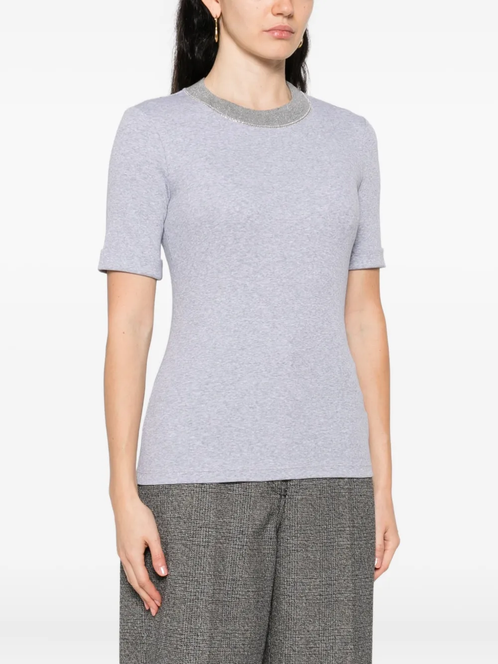 Peserico T-shirt met verfraaide hals Grijs