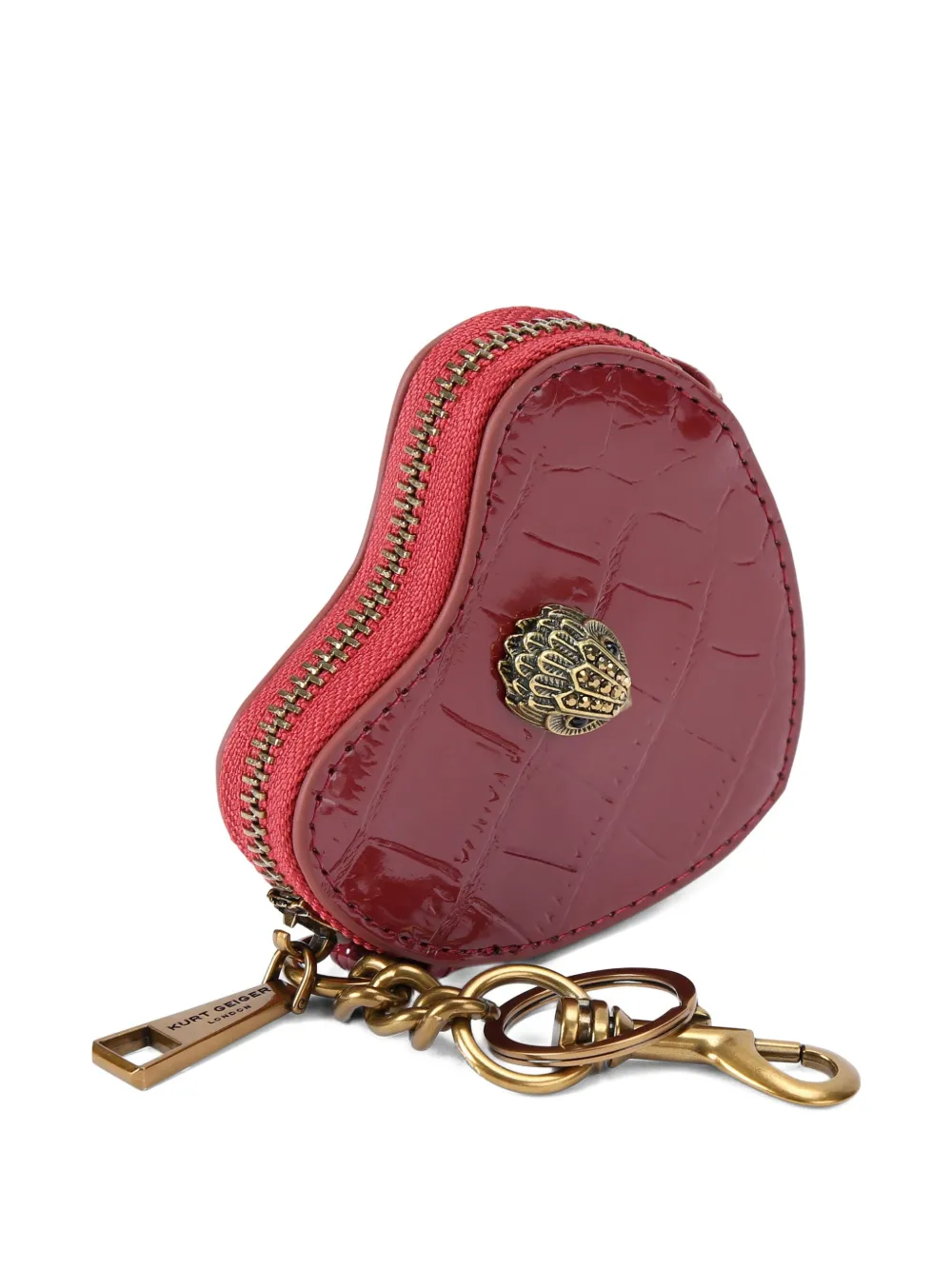 Kurt Geiger London Kensington hartvormige sleutelhanger met krokodillen-reliëf Rood