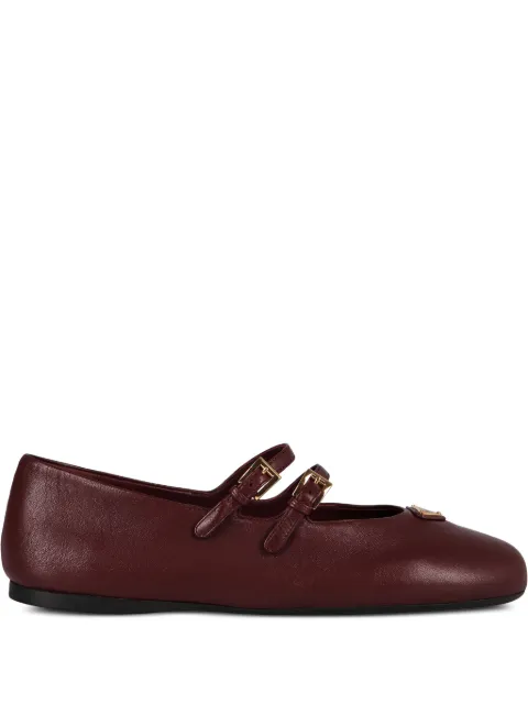 Prada double-buckle leather ballet flats