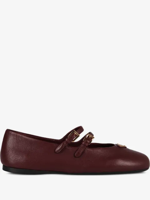 Prada double-buckle leather ballet flats