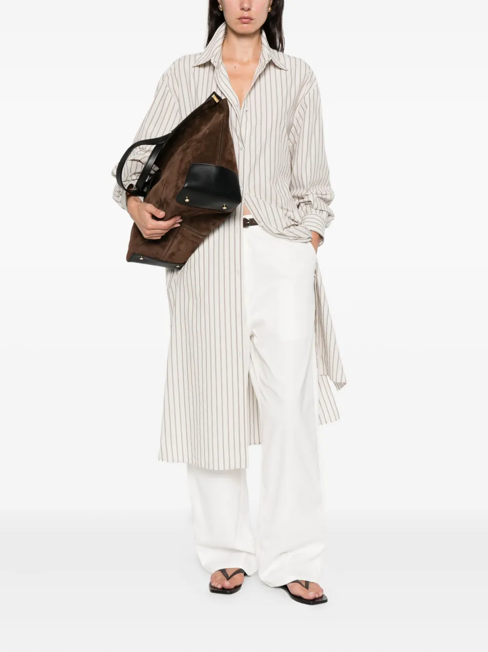 The Row Chihiro gestreepte blousejurk - Beige