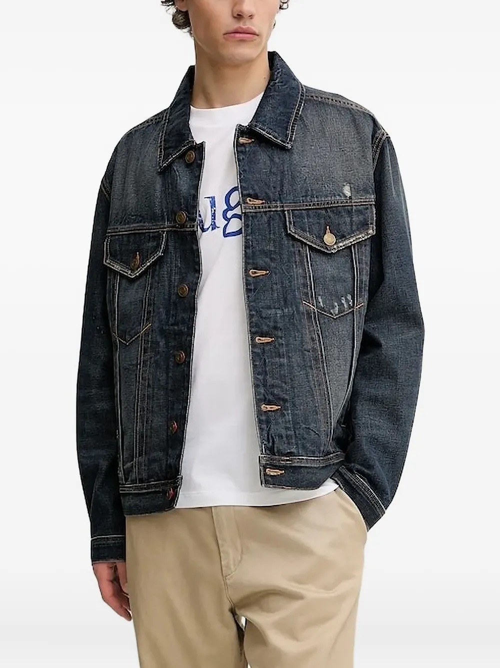 HUGO distressed denim jacket Blauw