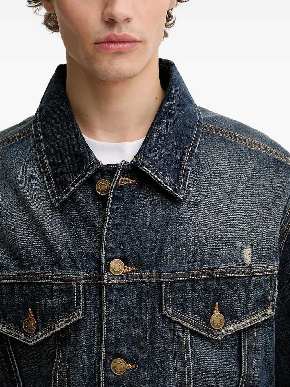 HUGO distressed denim jacket Blauw