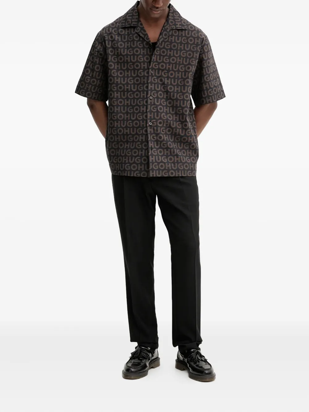 HUGO herringbone drawstring trousers - Zwart