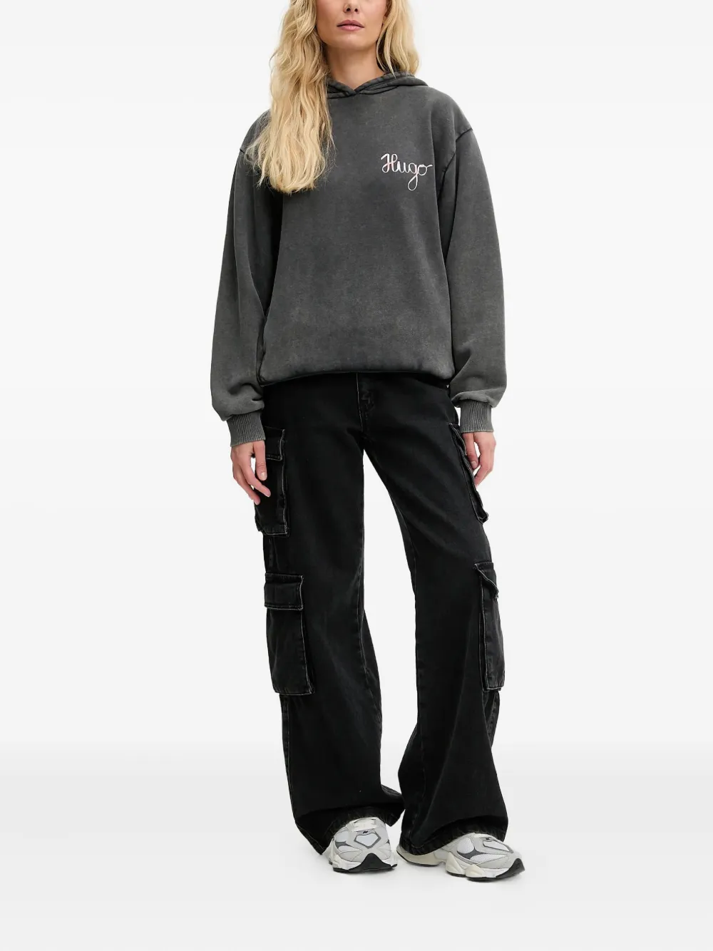 HUGO logo-embroidered hoodie - Grijs