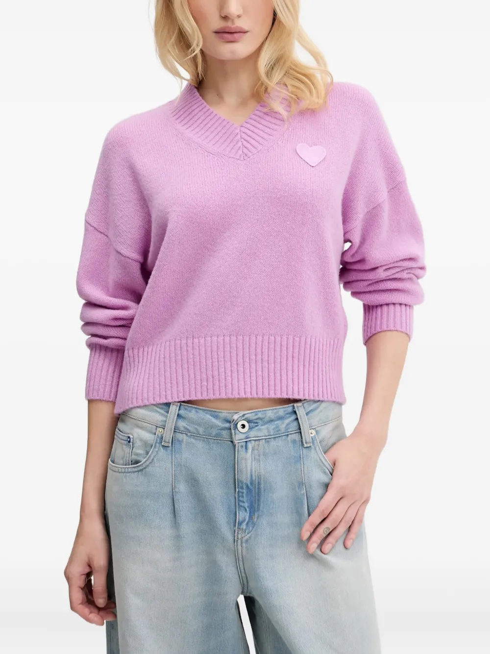 HUGO heart-detail V-neck sweater Roze