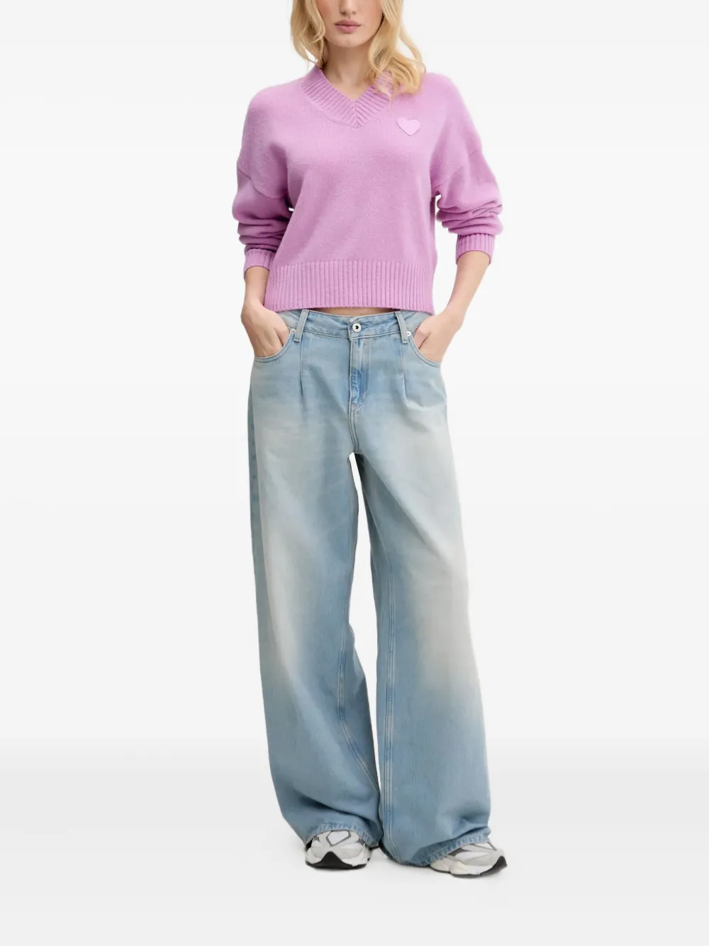 HUGO Trui met V-hals en hartdetail Roze