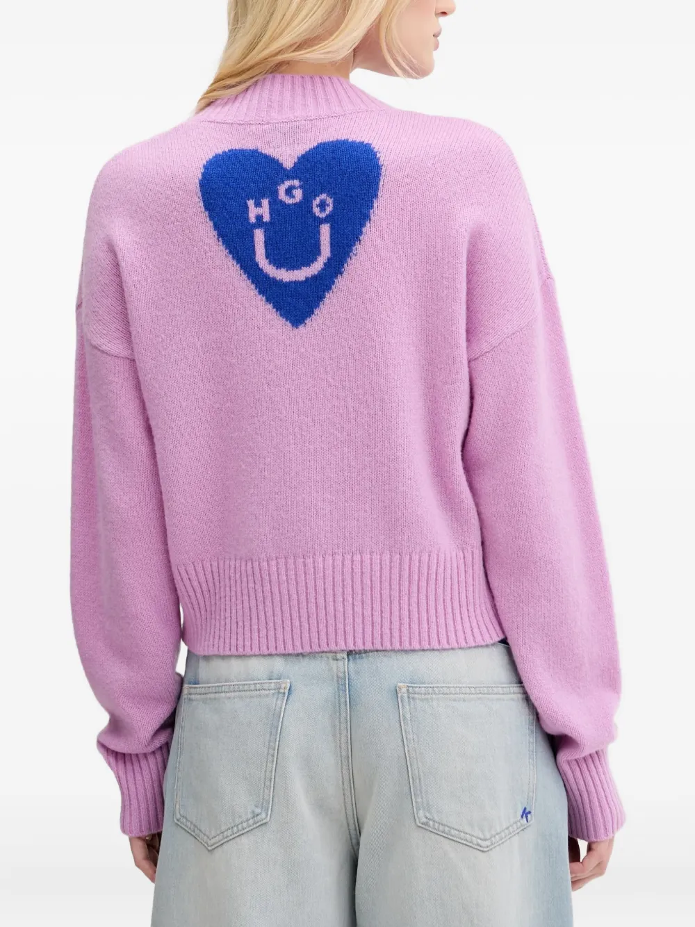 HUGO Trui met V-hals en hartdetail Roze