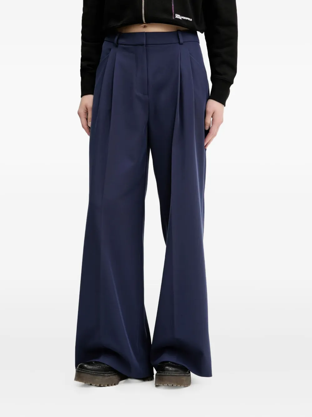 Hugo Boss Pleated Wide-leg Trousers In Blue