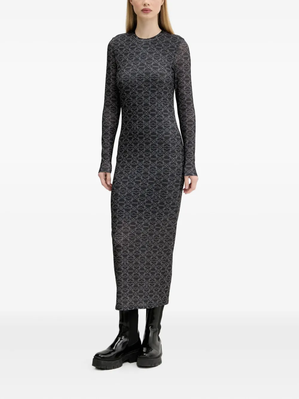 HUGO Maxi-jurk met print en lange mouwen Grijs