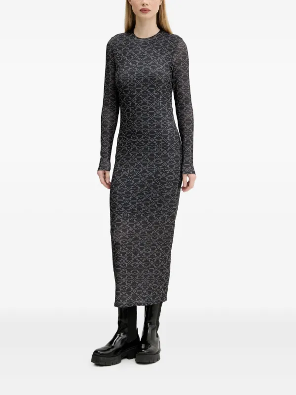 HUGO Printed long-sleeve Maxi Dress Grey FARFETCH PH