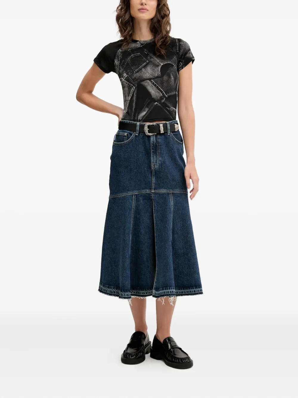 HUGO denim flared midi skirt - Blauw