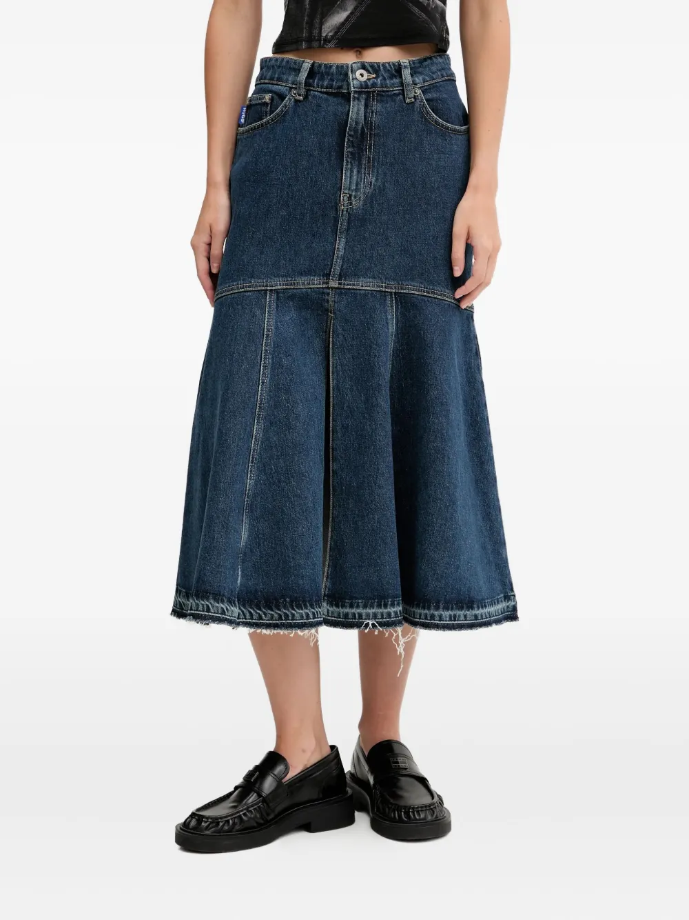 Hugo Boss Denim Flared Midi Skirt In Blue