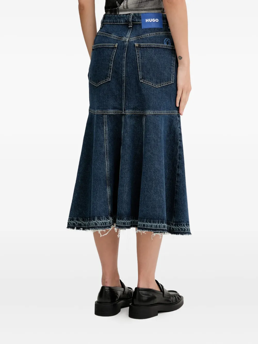 Hugo Boss Denim Flared Midi Skirt In Blue