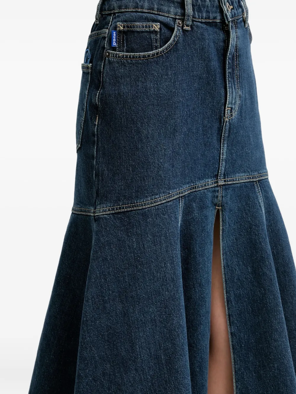 Hugo Boss Denim Flared Midi Skirt In Blue