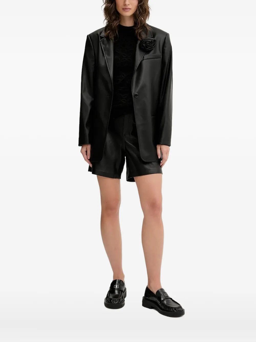 HUGO rose-embellished blazer Zwart