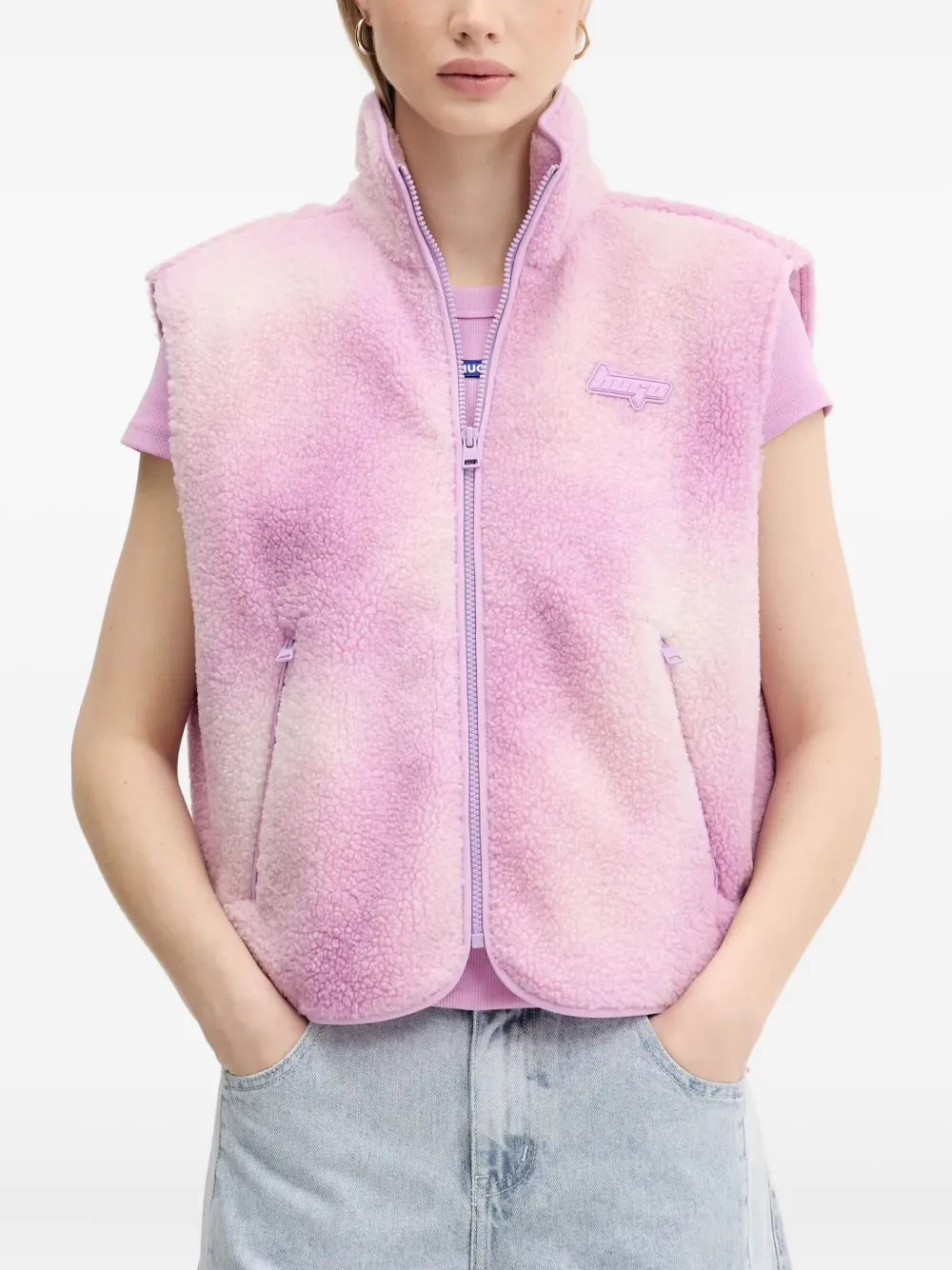 HUGO Fleece gilet met tie-dye print Roze