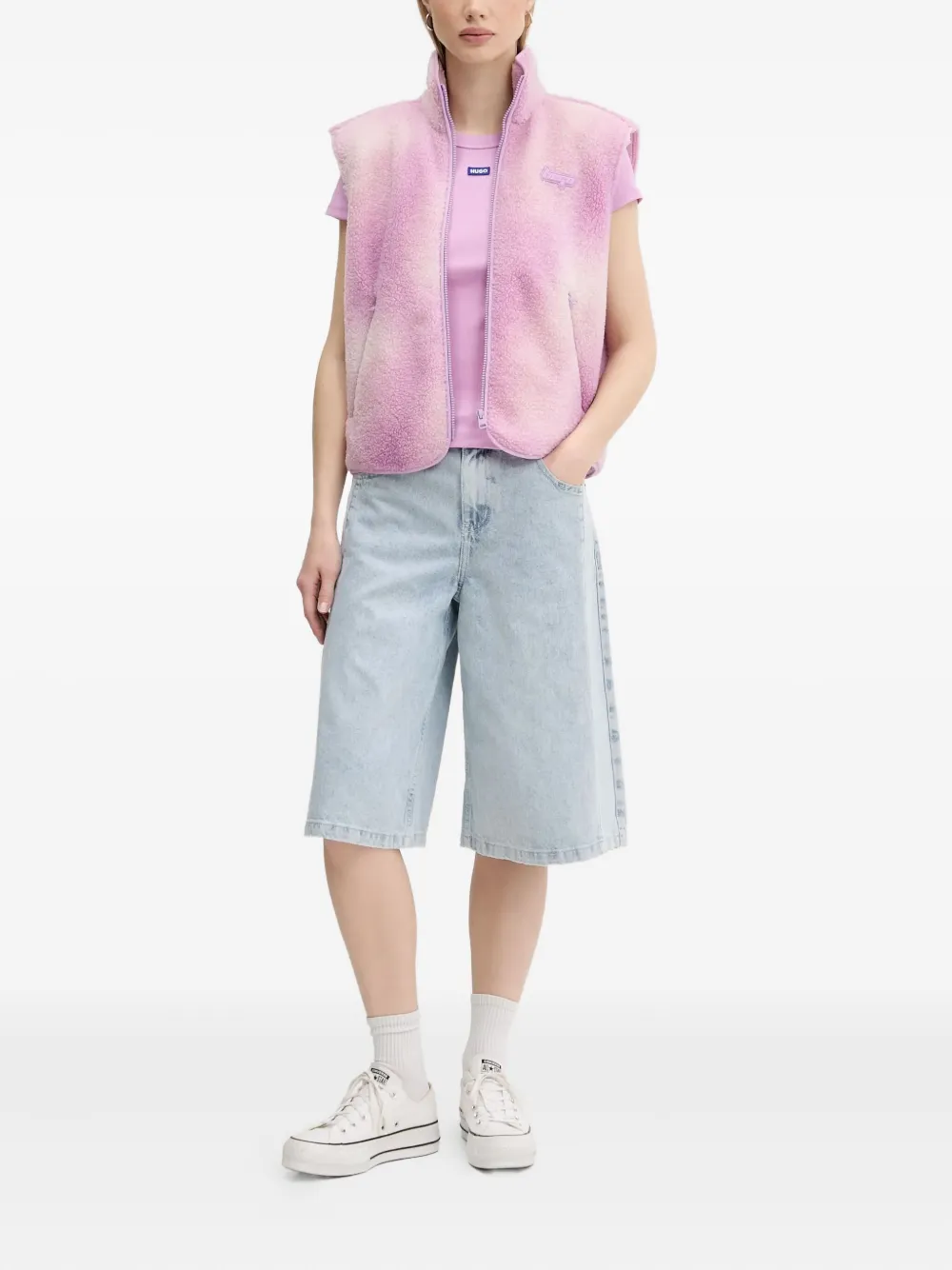 HUGO Fleece gilet met tie-dye print Roze
