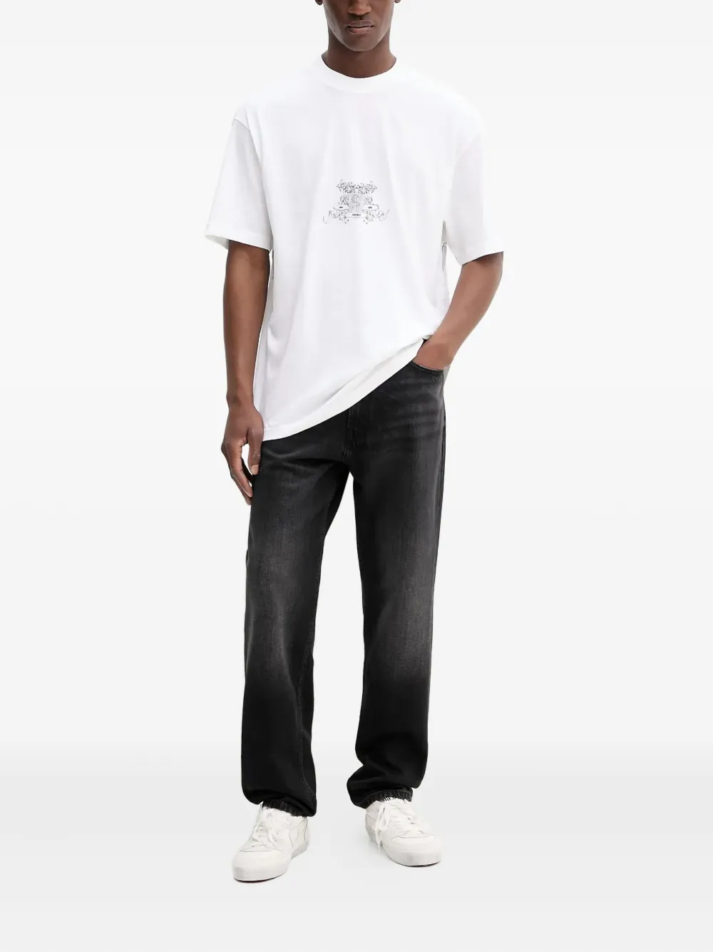 HUGO logo-patch cotton jeans - Zwart