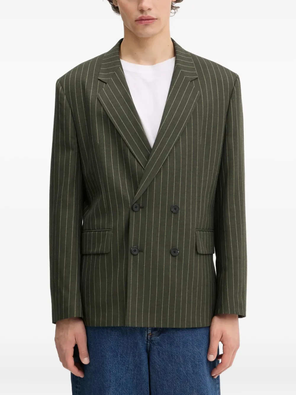 HUGO Blazer met krijtstreep en dubbele rij knopen Groen