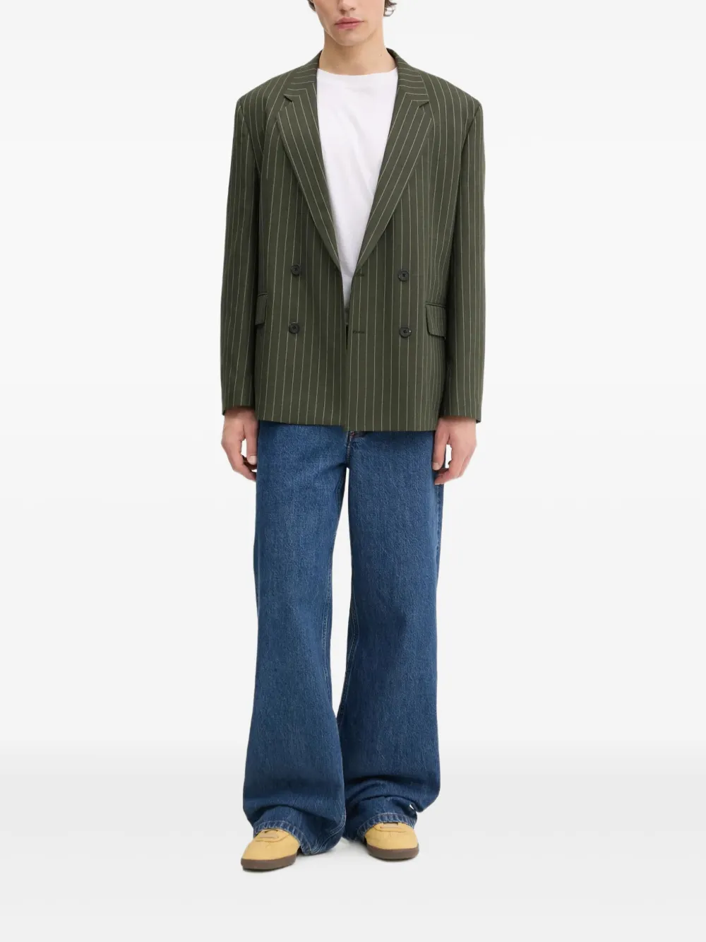 HUGO Blazer met krijtstreep en dubbele rij knopen Groen
