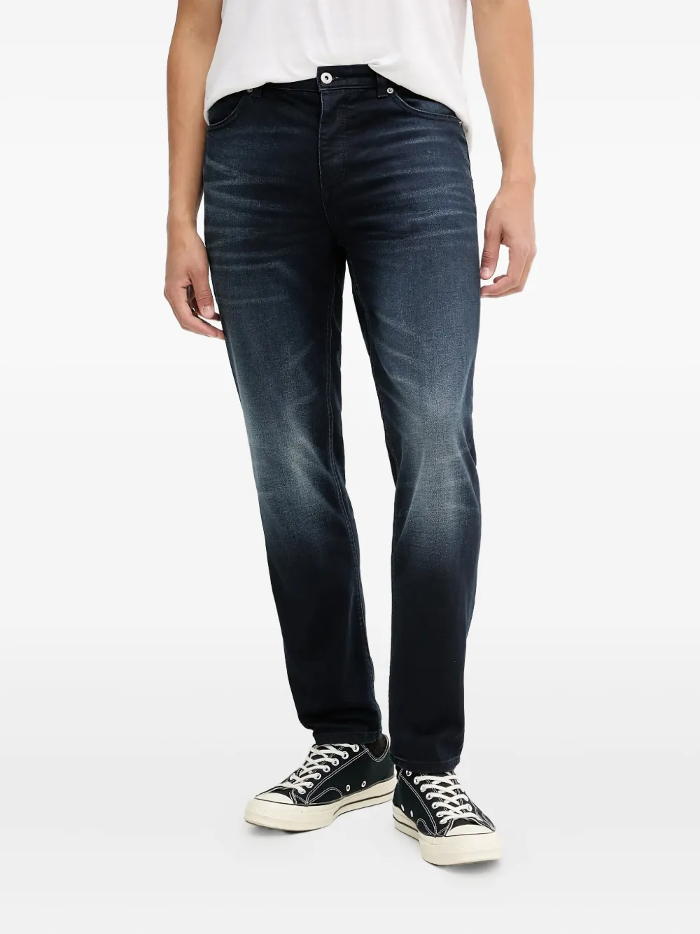 faded dark-wash jeans