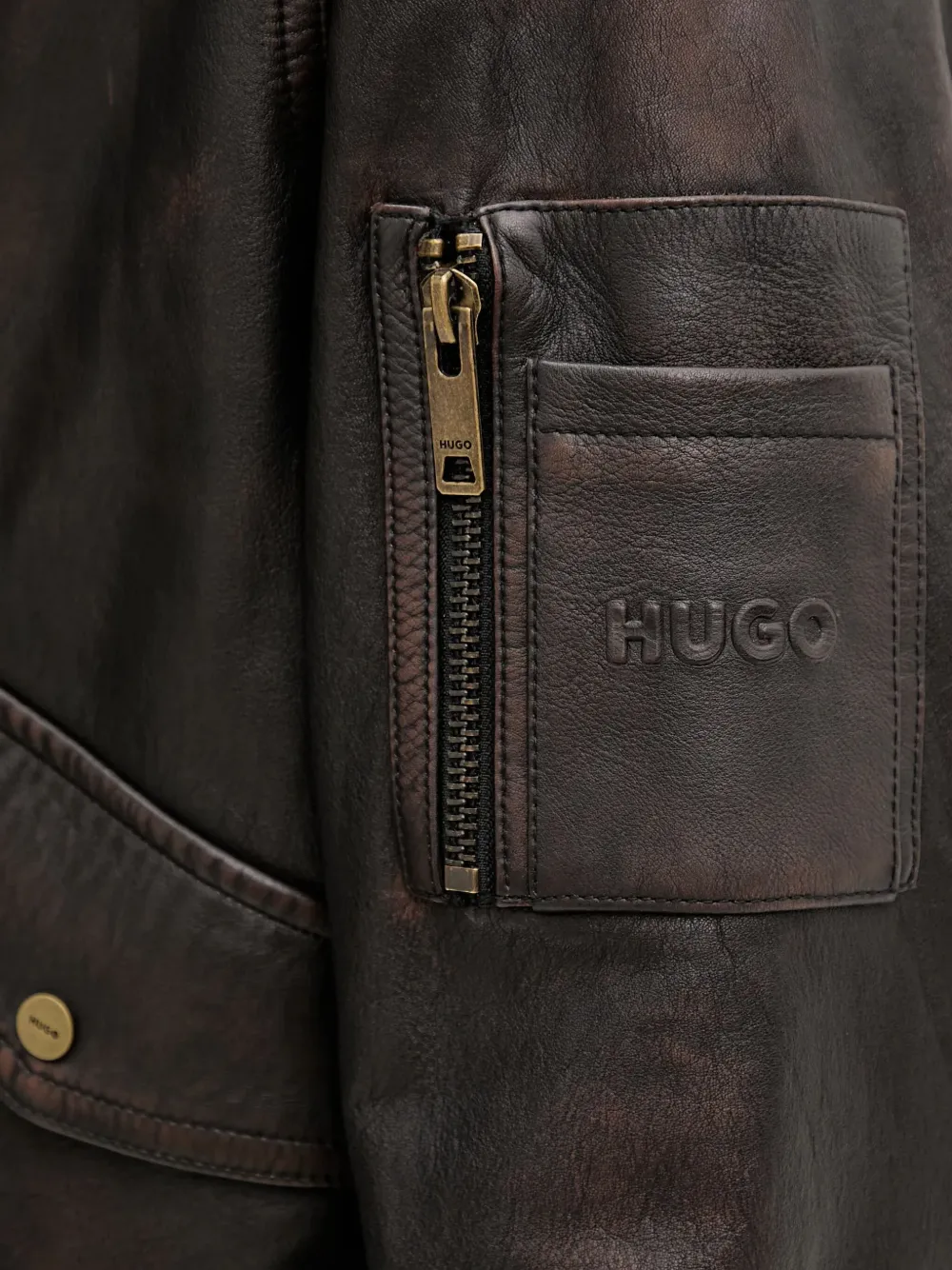 Hugo Boss Leather Bomber Jacket In Gray