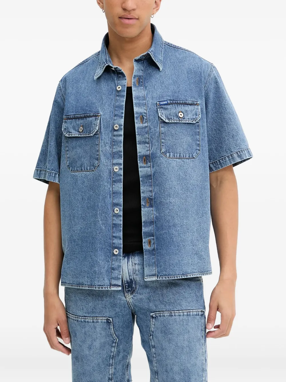 short-sleeve cotton denim shirt