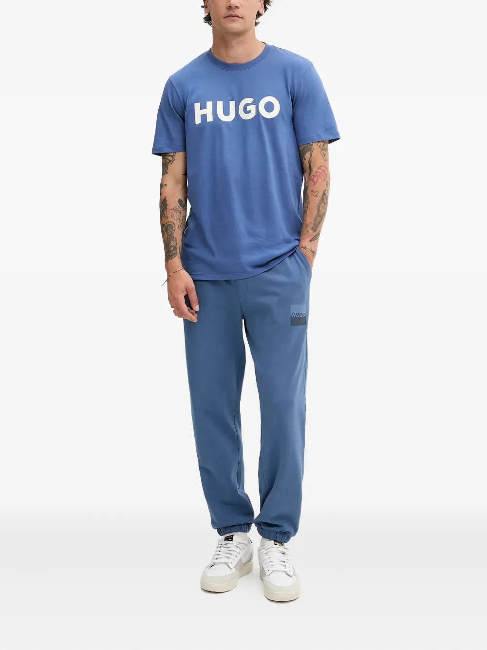HUGO logo-patch elasticated-cuff track pants - Blauw