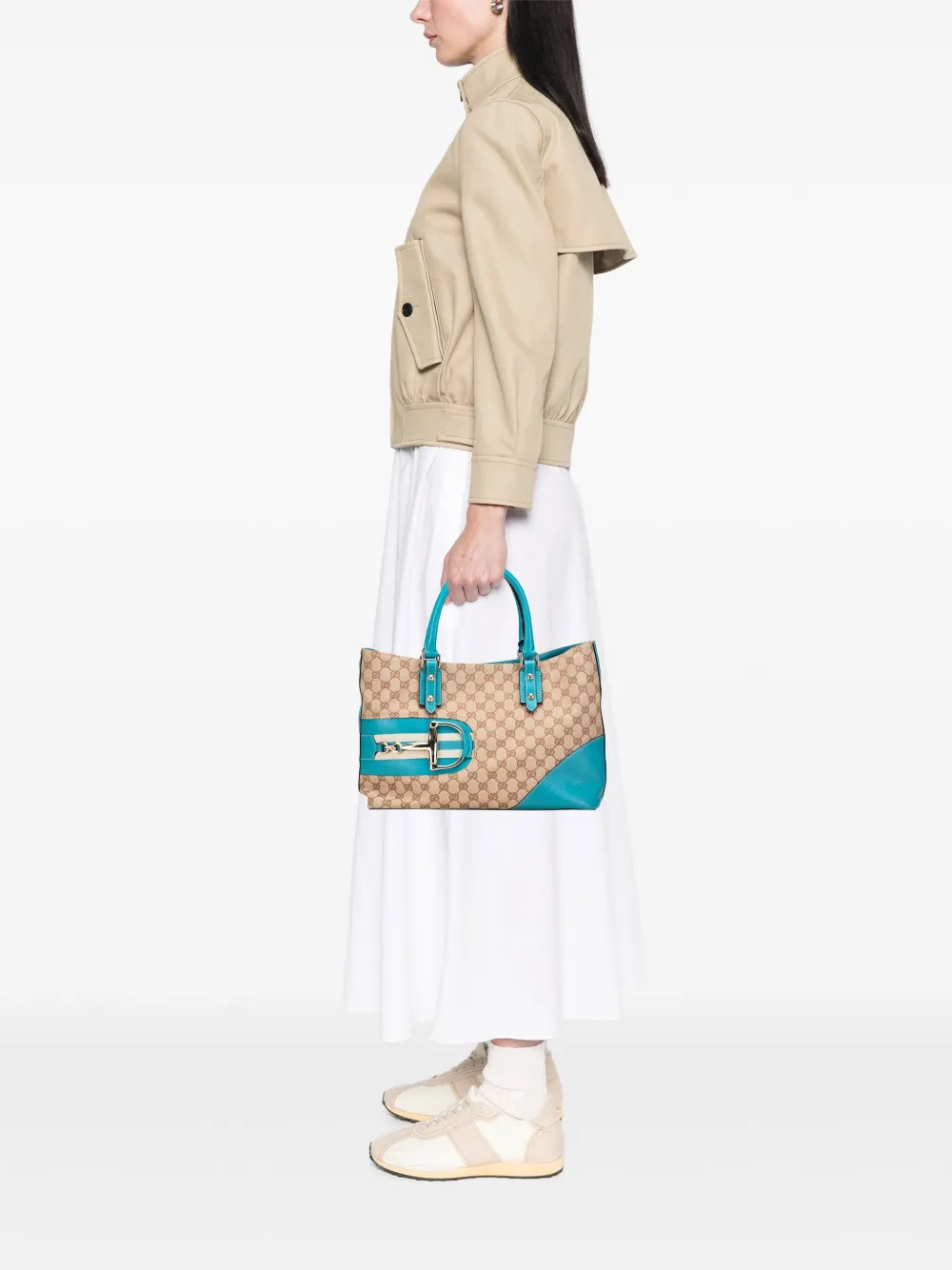 Pre-owned Gucci 2000-2015 Gg Canvas Hasler Web Tote Bag In Blue