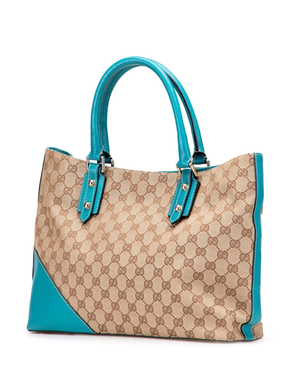Pre-owned Gucci 2000-2015 Gg Canvas Hasler Web Tote Bag In Blue