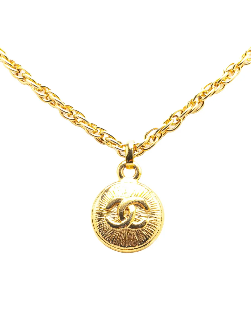 CHANEL Pre-Owned 1970-1980 Gold Plated CC Round Pendant Necklace CHANEL Pre-Owned 1970-1980 Gold Plated CC Round Pendant Necklace