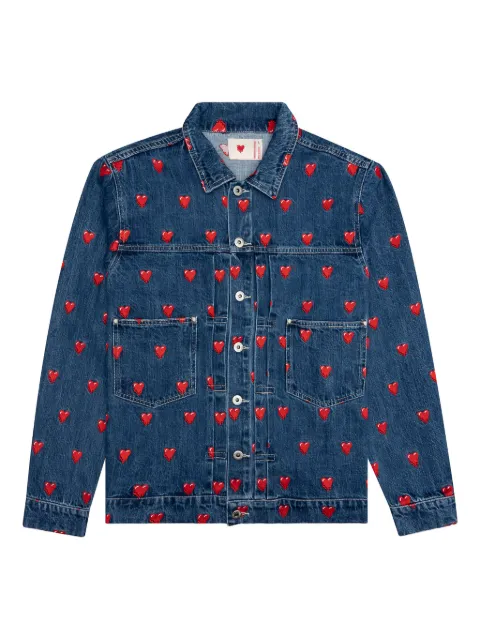 Emotionally Unavailable heart-pattern denim jacket