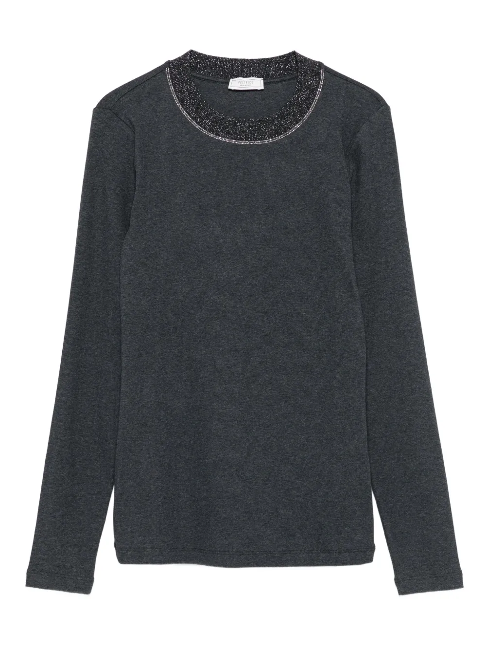embellished-neck long-sleeve top