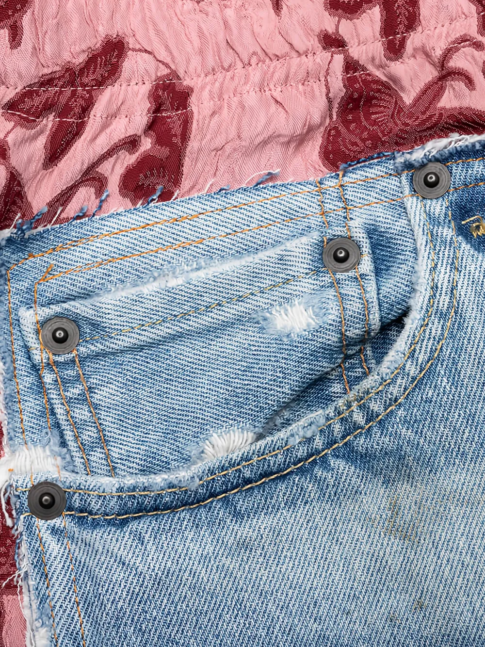 Needles floral-panel distressed trousers Blauw