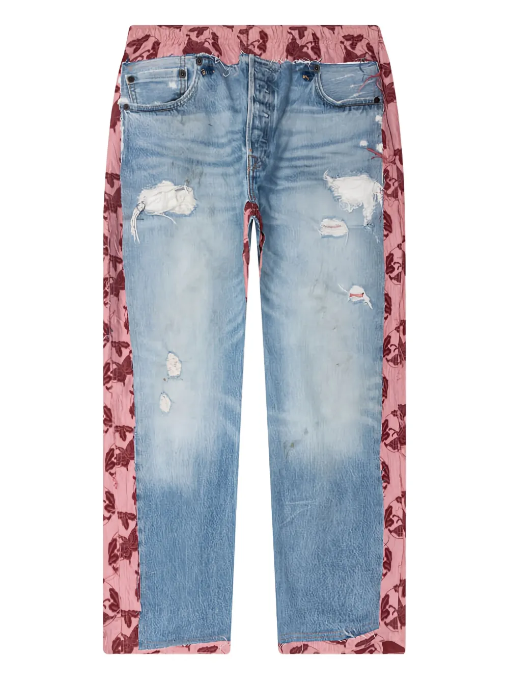 Needles floral-panel distressed trousers Blauw