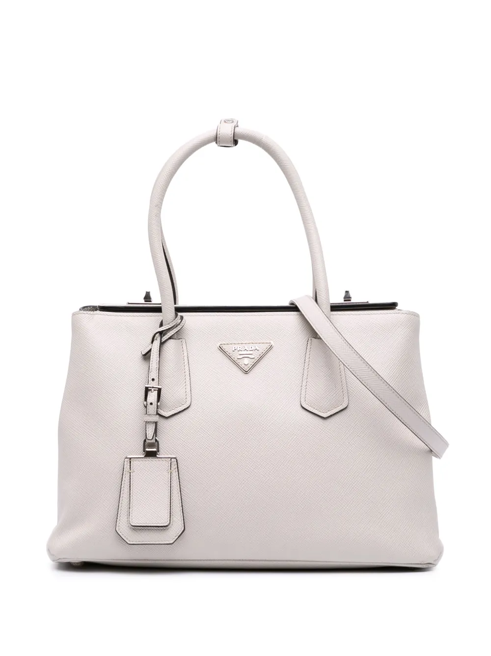 Prada Pre-Owned 2021-2025 Saffiano Cuir Turnlock Twin satchel - ホワイト Prada Pre-Owned 2021-2025 Saffiano Cuir Turnlock Twin satchel - ホワイト