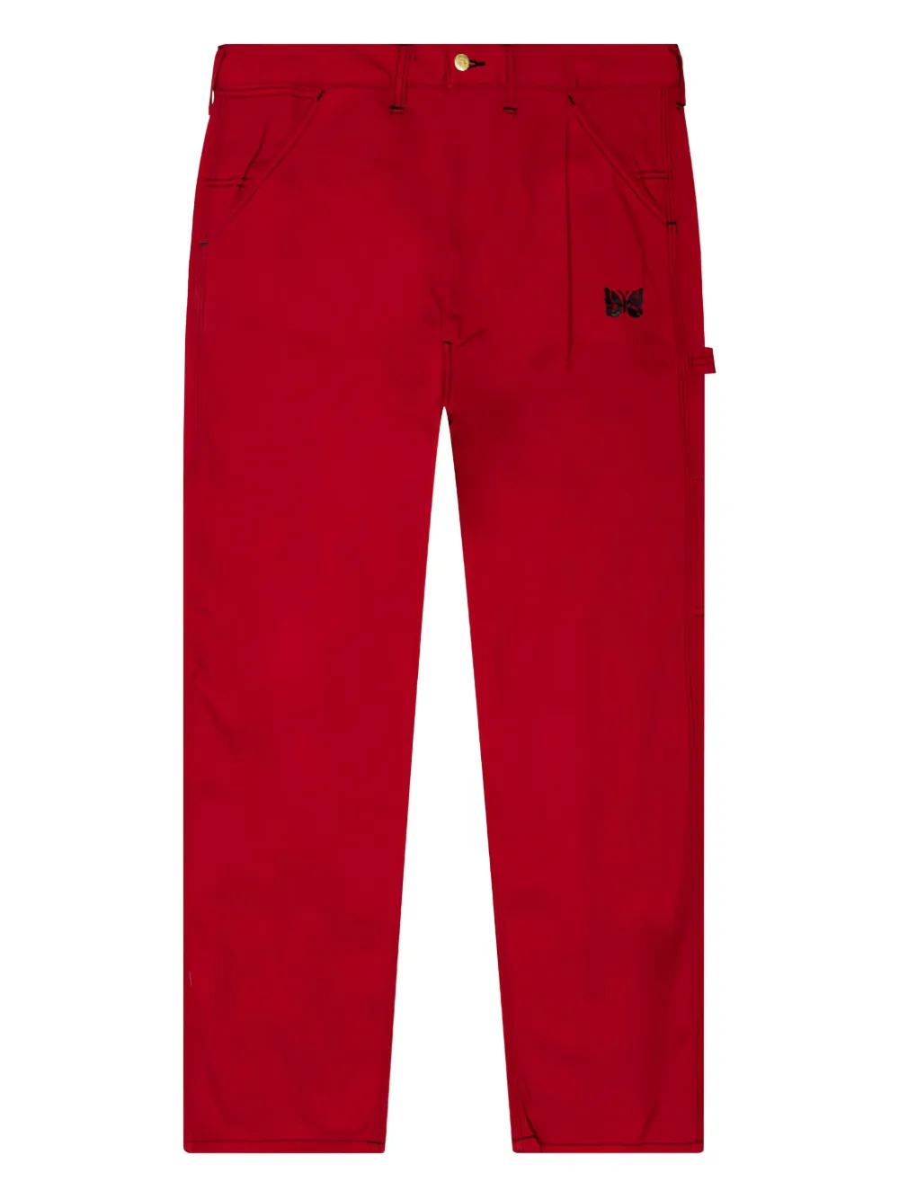 Needles x Smith's butterfly-embroidered buckle trousers Rood
