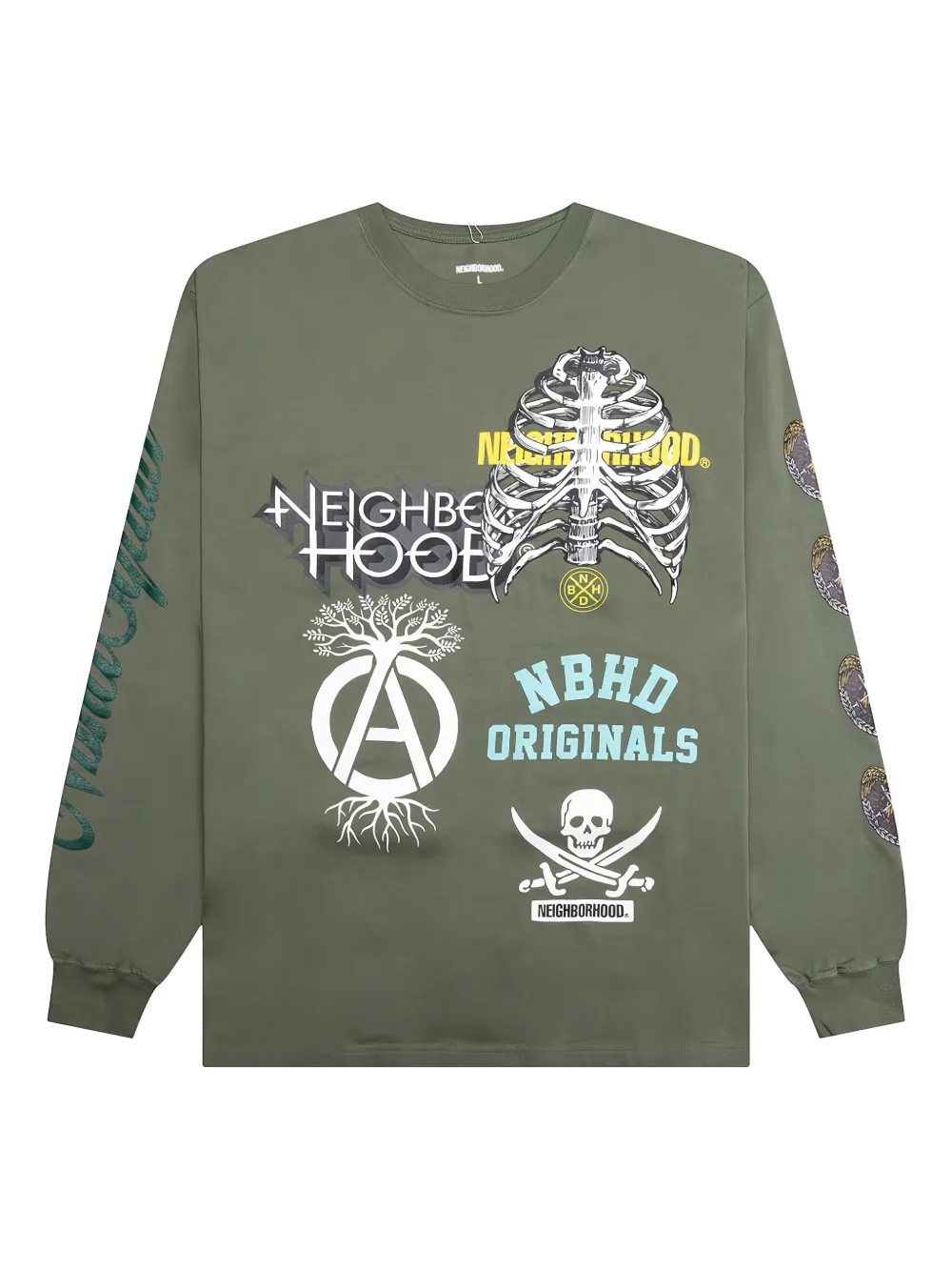 Neighborhood T-shirt met print Groen