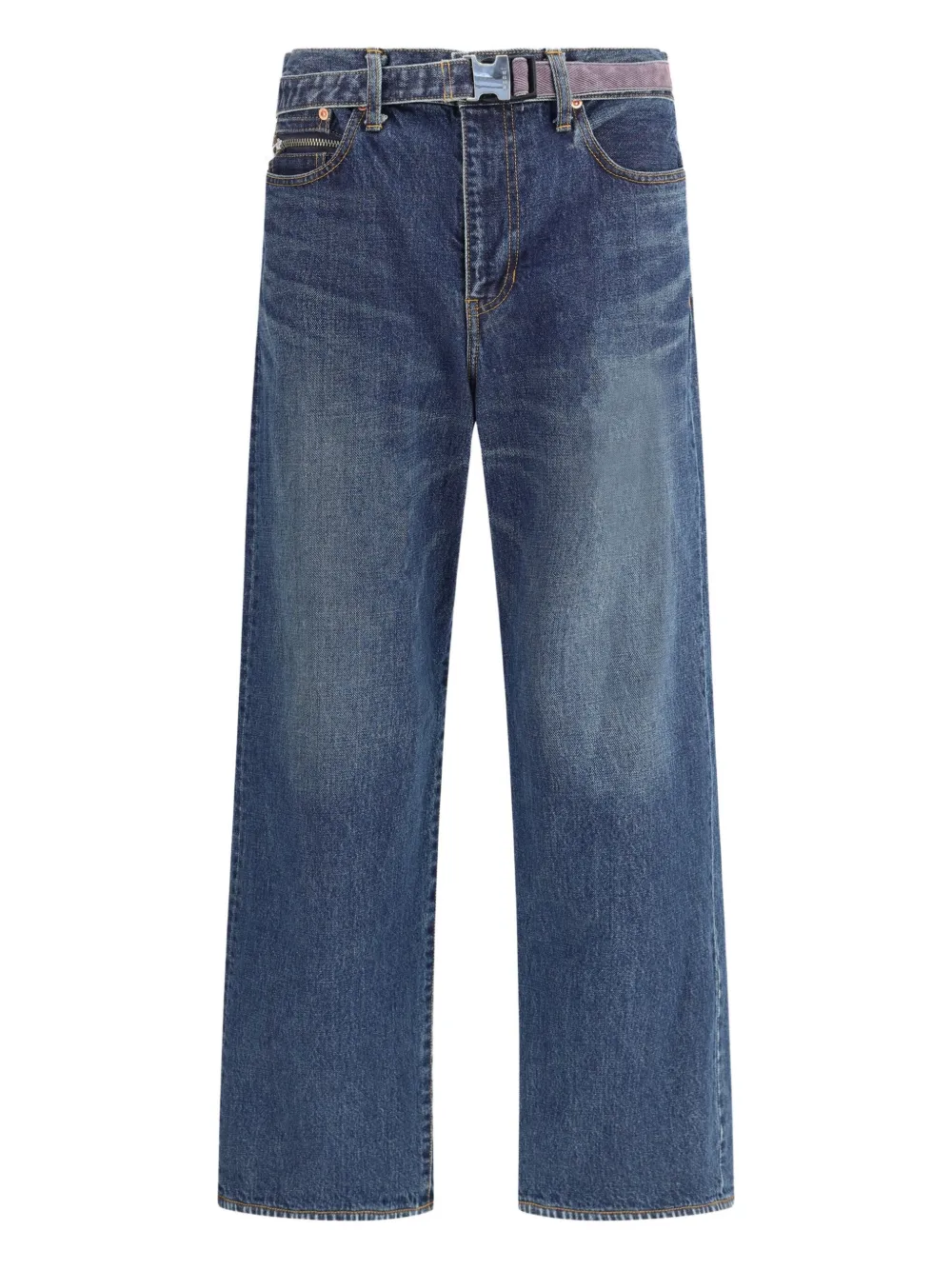 Sacai Jeans met ritszak en ceintuur Blauw