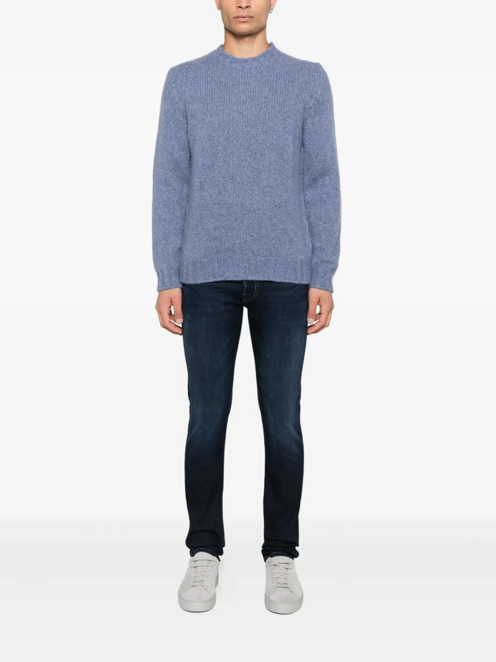 Fedeli Geribbelde sweater met ronde hals Blauw